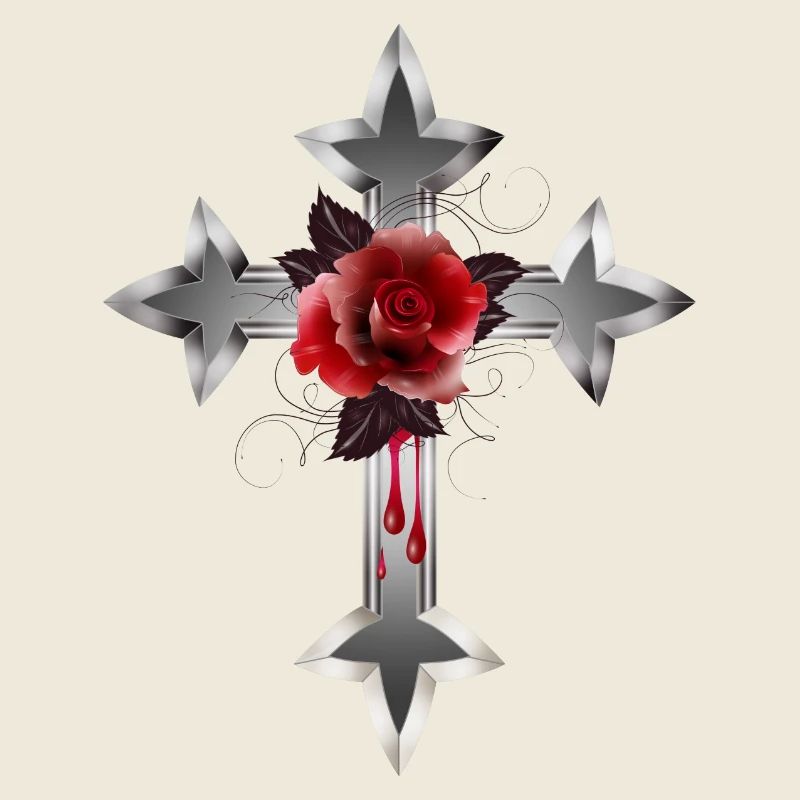 expressive gothic cross with red rose