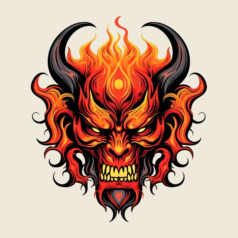 Fire Red Demon Tribal - Mr. Burn, Print Design
