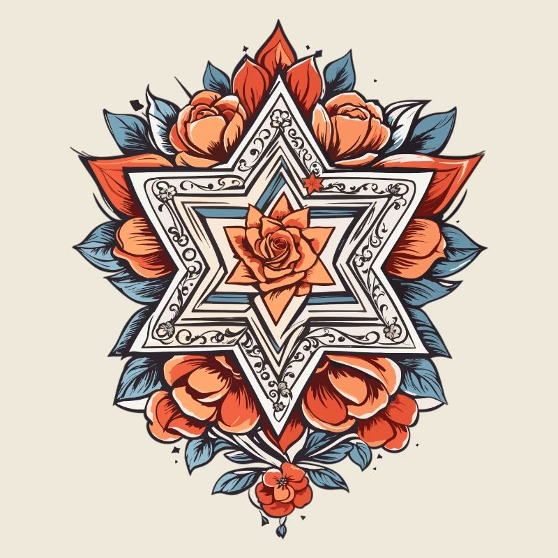 Étoile juive avec des fleurs