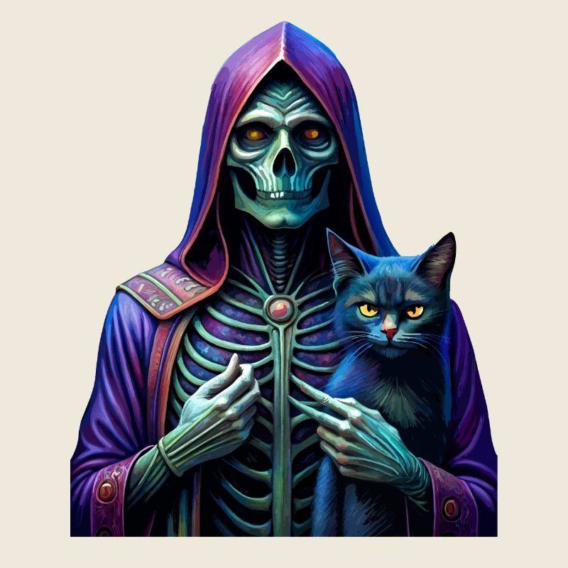 Tod mit einer Katze in den Händen