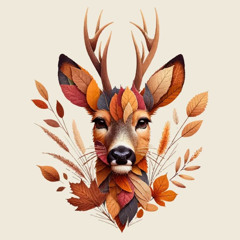 Un chevreuil, fait de différentes feuilles