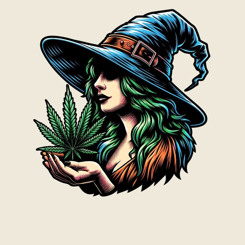 Sorcière avec de la marijuana - design de cannabis cool