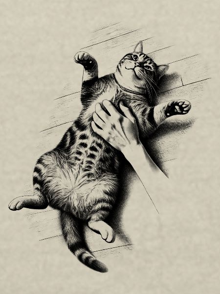 Cat gets belly rub