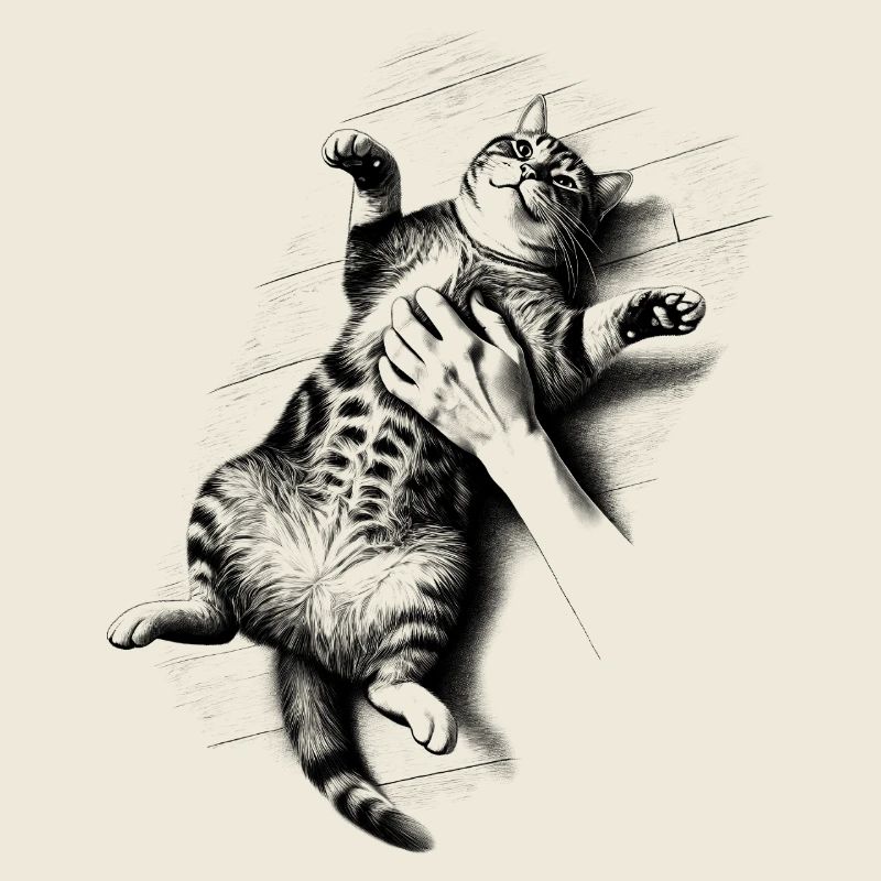 Cat gets belly rub