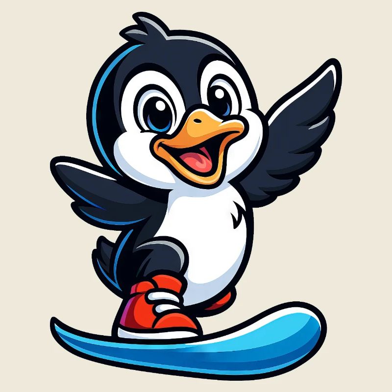 Cool penguin surfer at the pool party