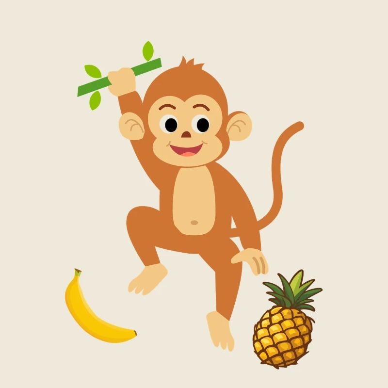 Playful Monkey with Tropical Fruits