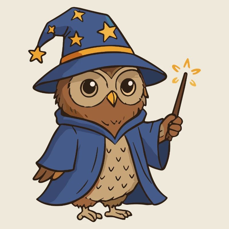 Magical Owl Wizard Illustration