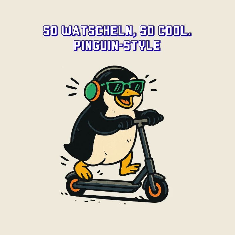 Penguin scooter style neon animals retro vintage