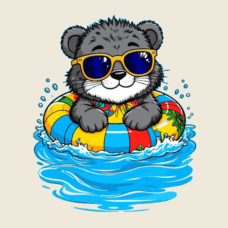 Petit chaton avec anneau de natation coloré
