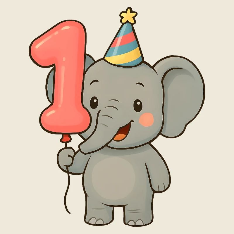 Éléphant avec ballon pour le premier anniversaire