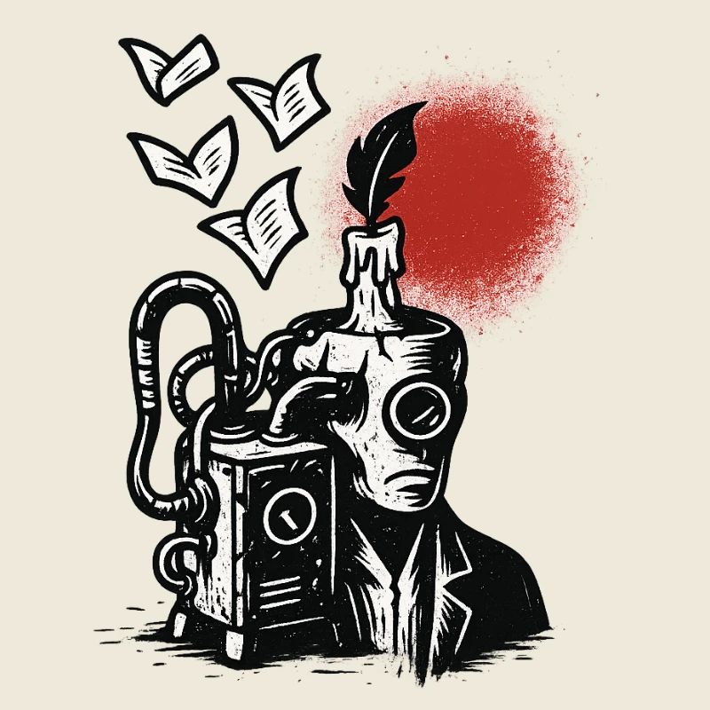 Machine à encre avec stylo et soleil