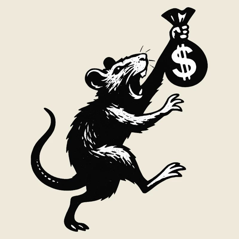 Rat avec sac d’argent dans le style de Banksy