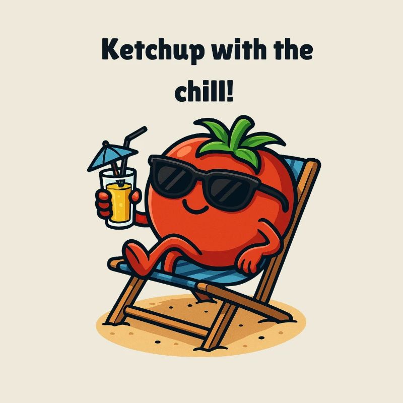 Tomate - Ketchup im Strandmodus Karikatur