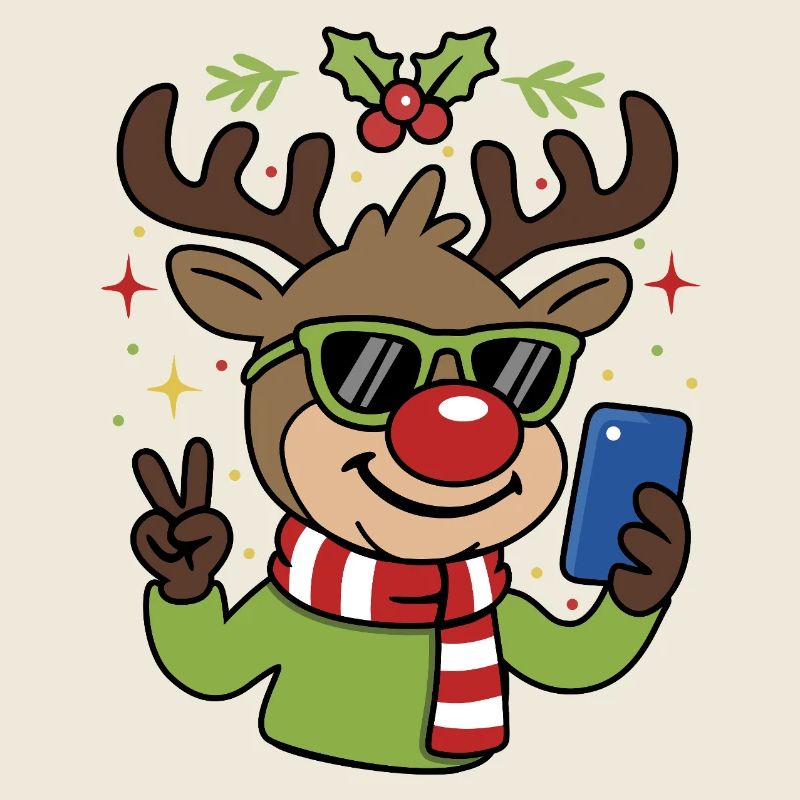 Weihnachts-Selfie Rentier mit Brille