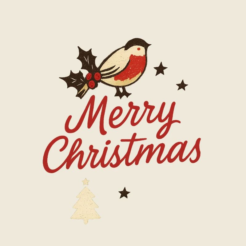 Vintage Vogel Merry Christmas Schrift
