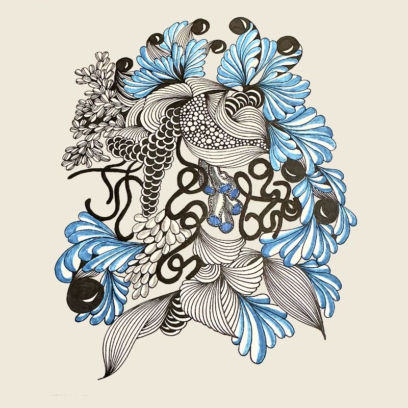 Spirale florale bleue et blanche
