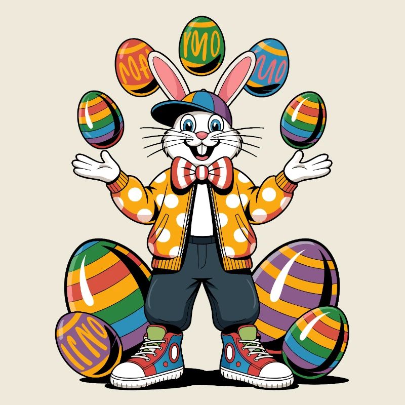 Colorful Easter bunny with egg wreath