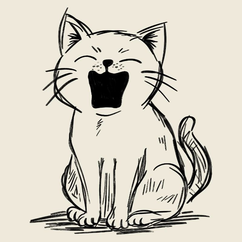 Loud Meowing Cat Doodle | Funny Cat Sketch