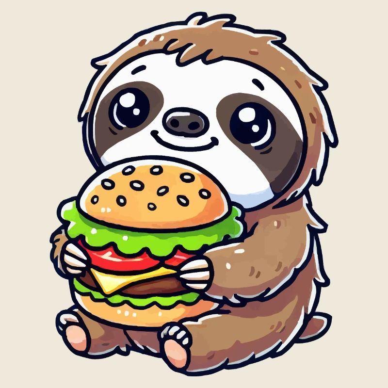 Süßes Faultier mit Burger