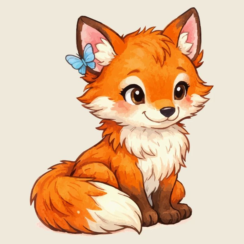 Renard vif avec papillon