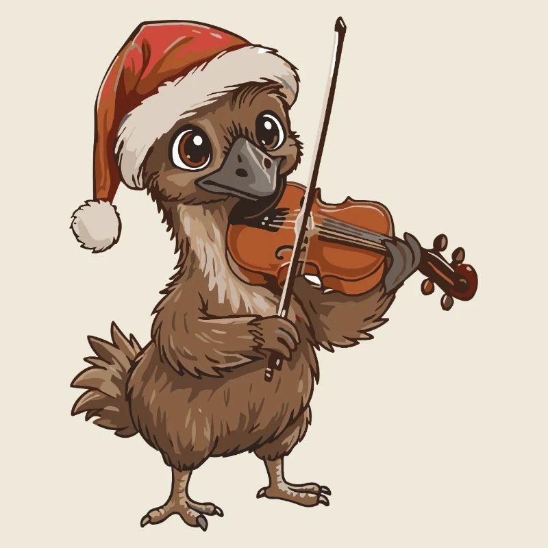 Un oiseau émeu de Noël jouant du violon