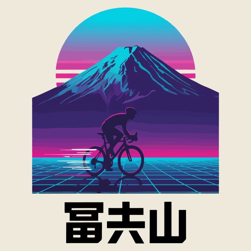 Cycliste néon rétro à Sunset Mountain