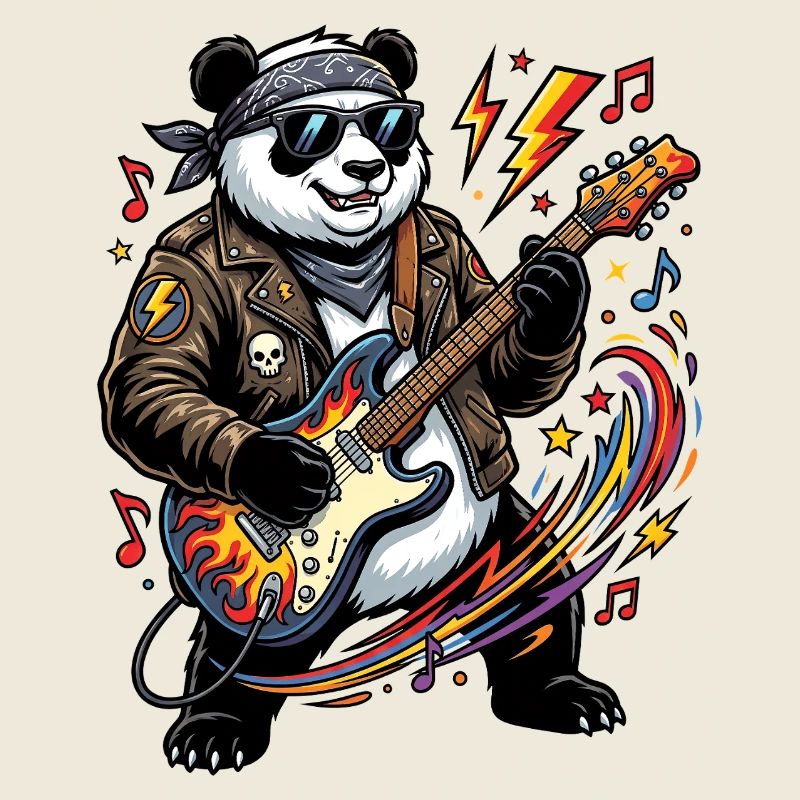 Panda Gitarren-Rocker im Leder