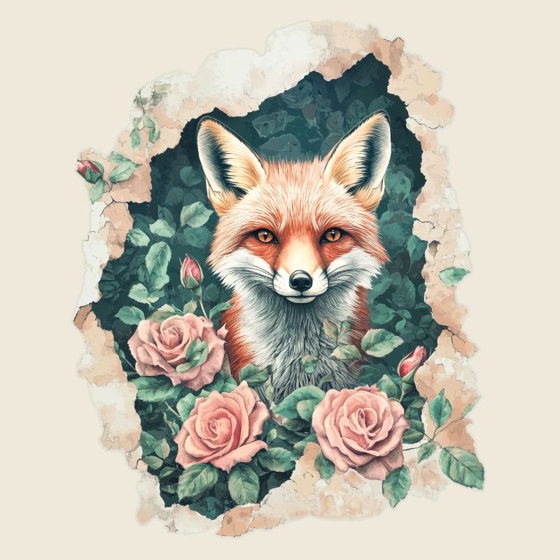 Fox with Roses Vintage