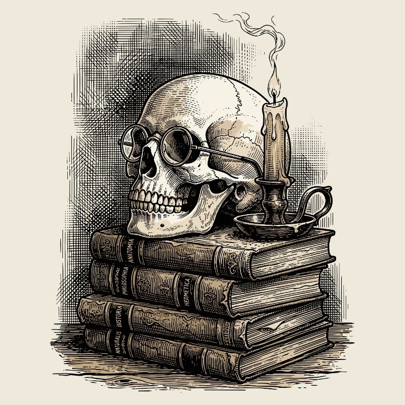 Dark Academia Skull & Books Vintage Gothic