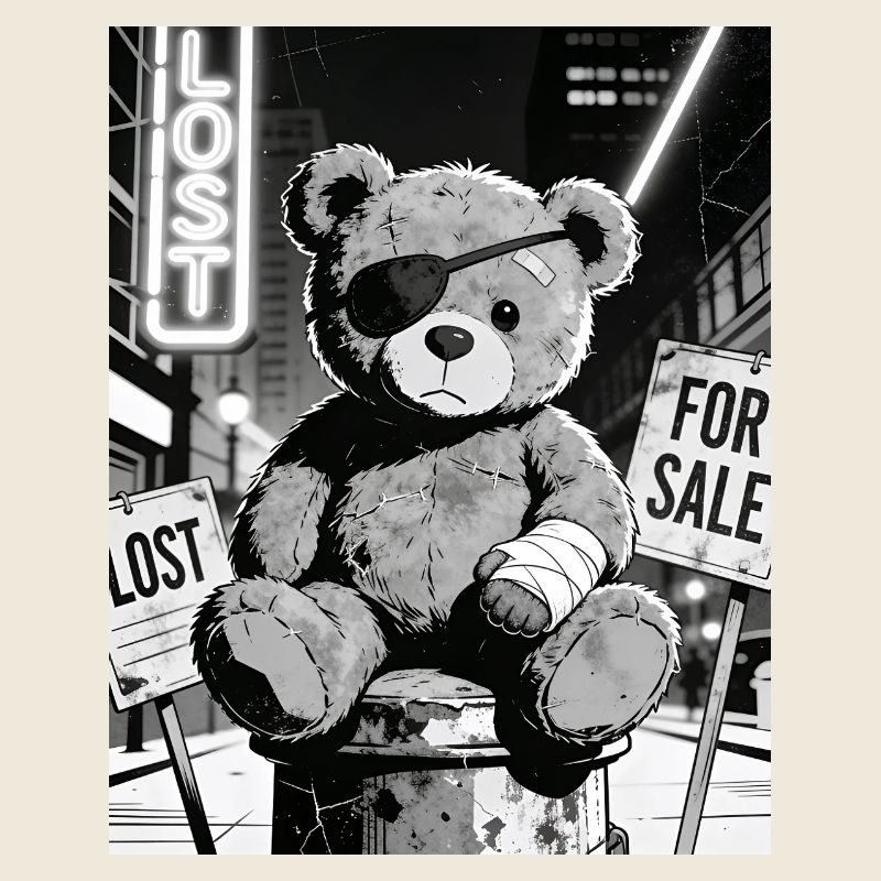 Neon Noir Bear with Eye Patch