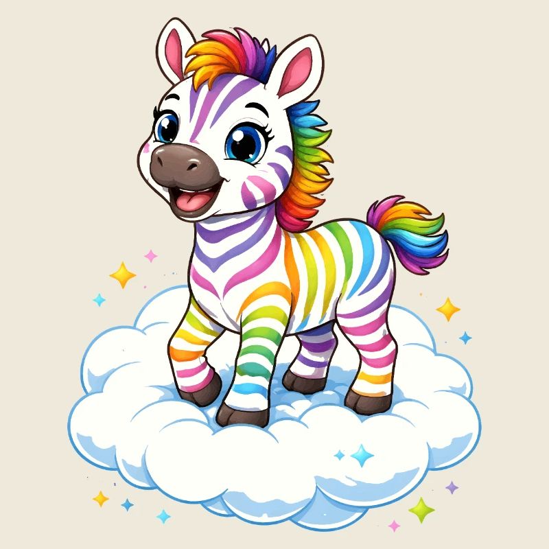 Süßes Regenbogen Zebra auf Wolke Kawaii 
