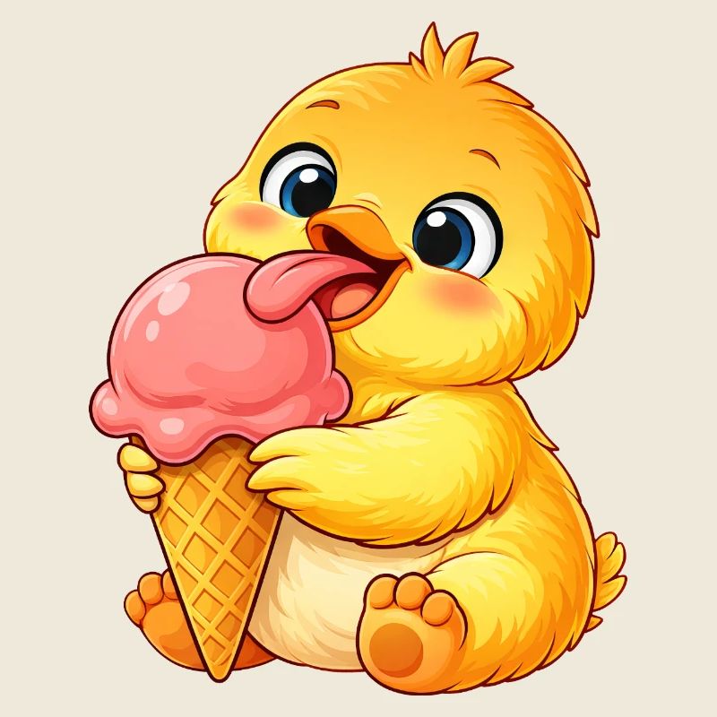 Niedliches Huhn Küken Kawaii Entchen Eiscreme