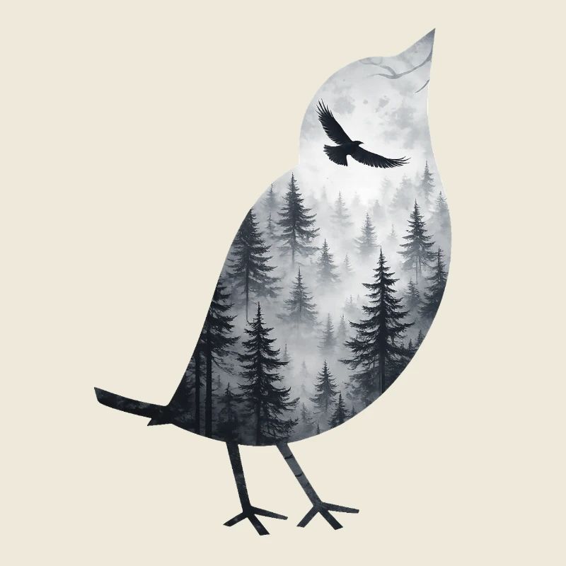 Bird in the forest mist