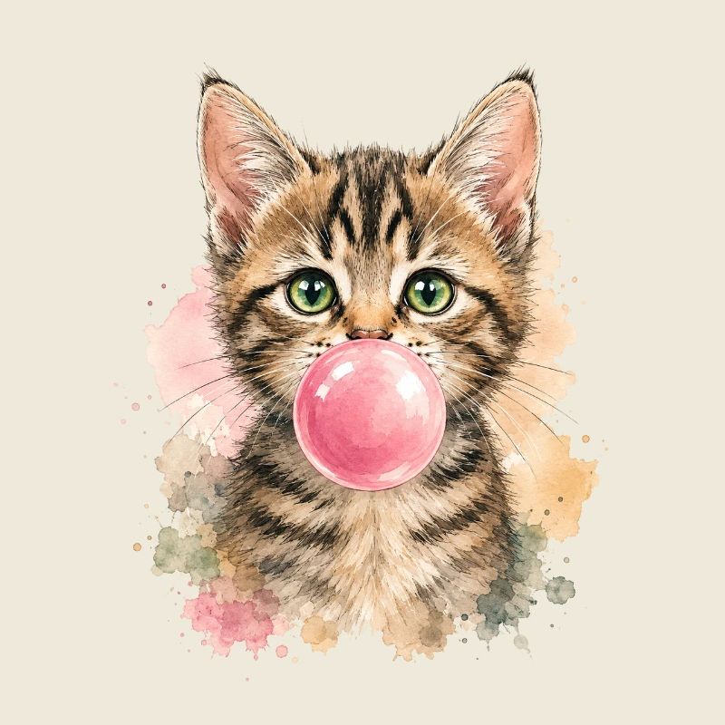 Cat with pink bubble