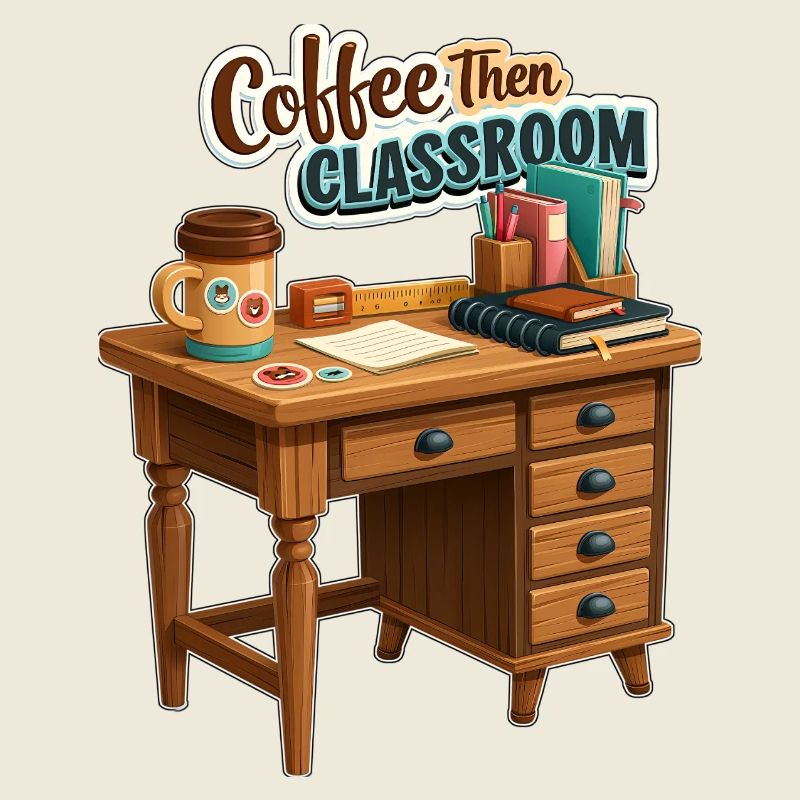 Kaffee und dann Lehrerpult im Klassenzimmer