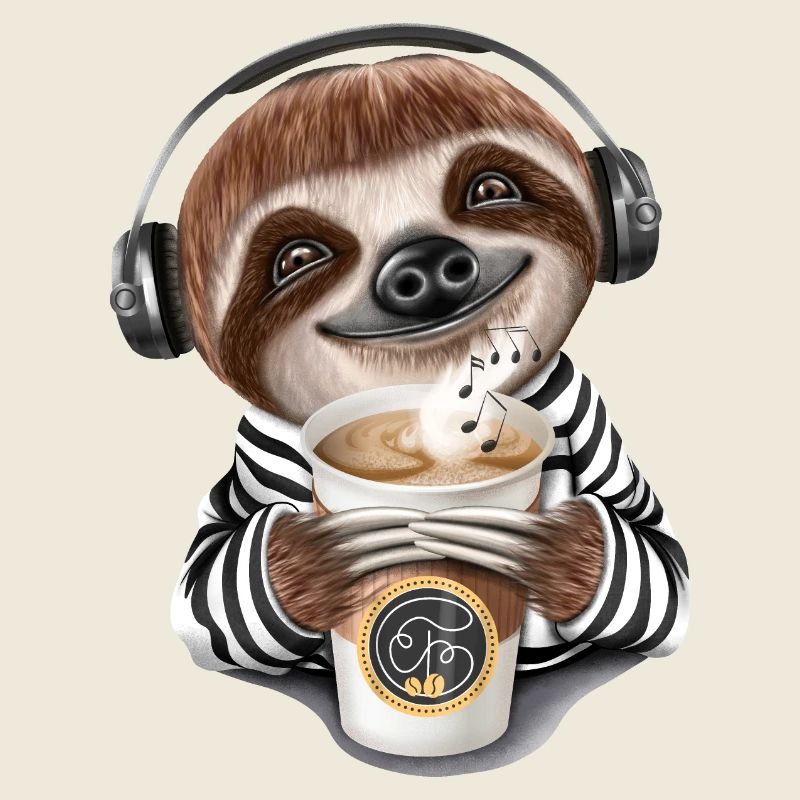 Lustiges Faultier Kaffee Kopfhörer Musik