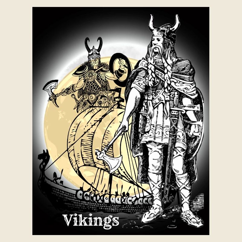 Retro Vikings Drachenboot Mondlicht Illustration