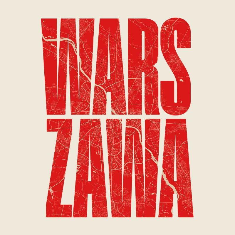 Warszawa lettering with city map pattern