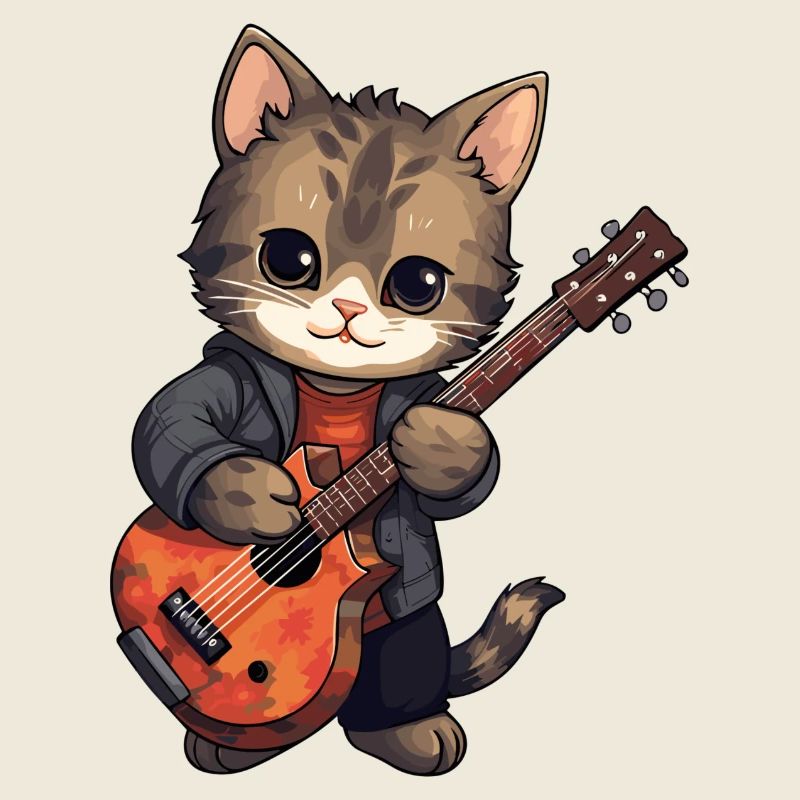 Chat avec guitare, gueule de bois, animaux de compagnie, chats
