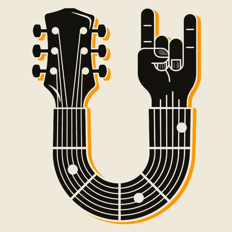 Bold Guitar Neck Hand Sign Design