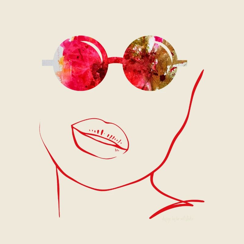 Art abstrait avec des lunettes de soleil et des lèvres rouges