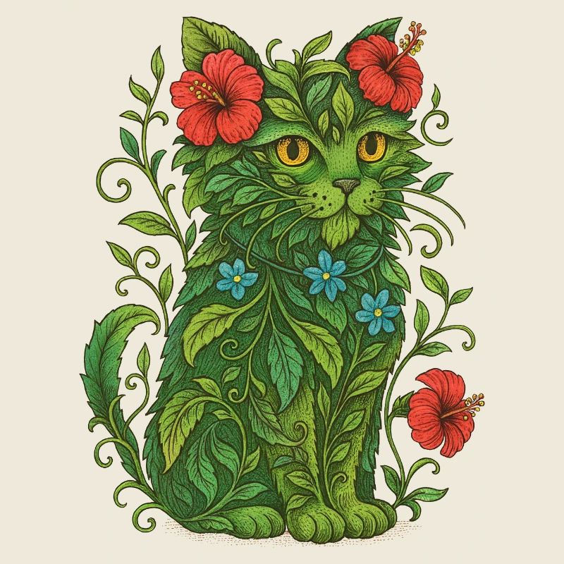 Illustration de chat floral