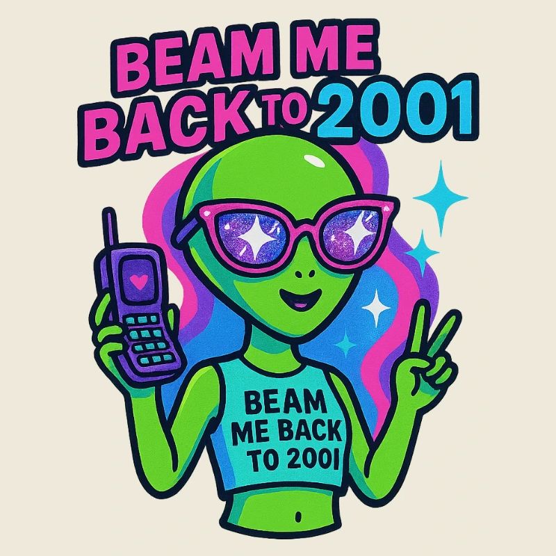 Retro Alien mit 2001 Thema und Peace-Zeichen