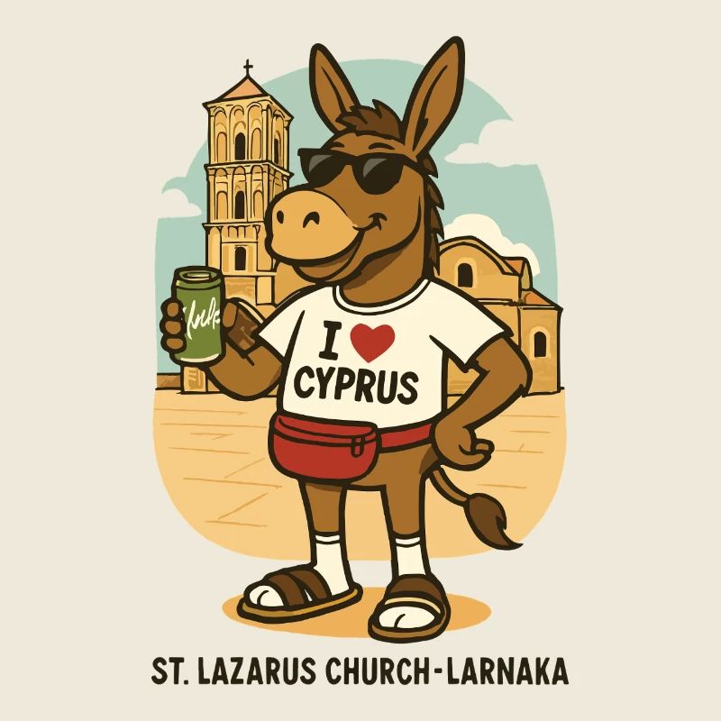 Esel im Urlaub in Larnaca mit einem Getränk