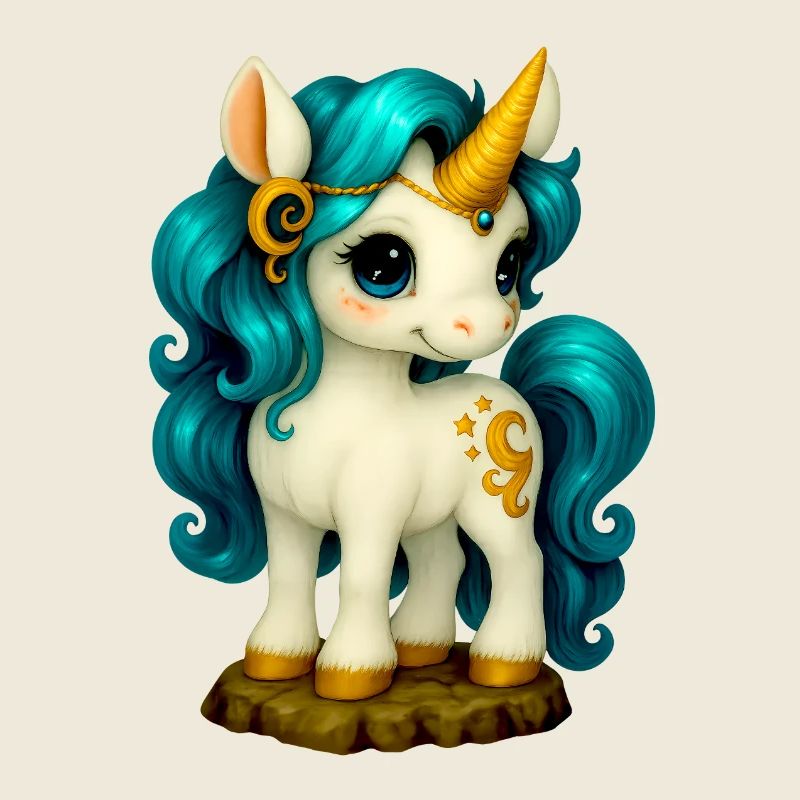 Bébé Licorne magique avec des bijoux en or Licorne