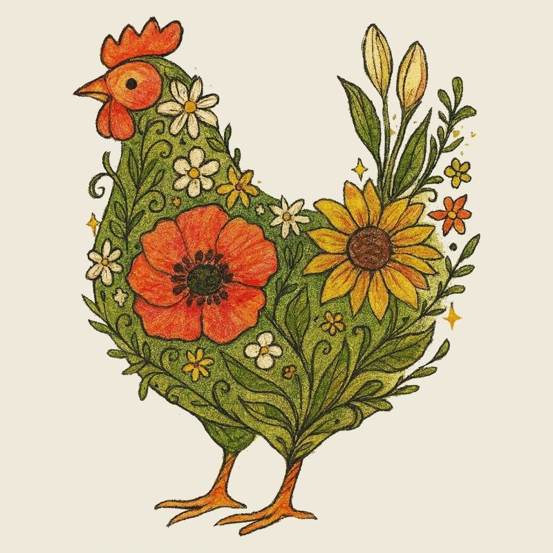 Poule florale jardin Art poussin