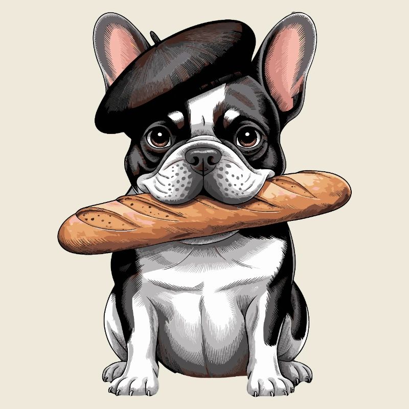 Bouledogue français avec baguette