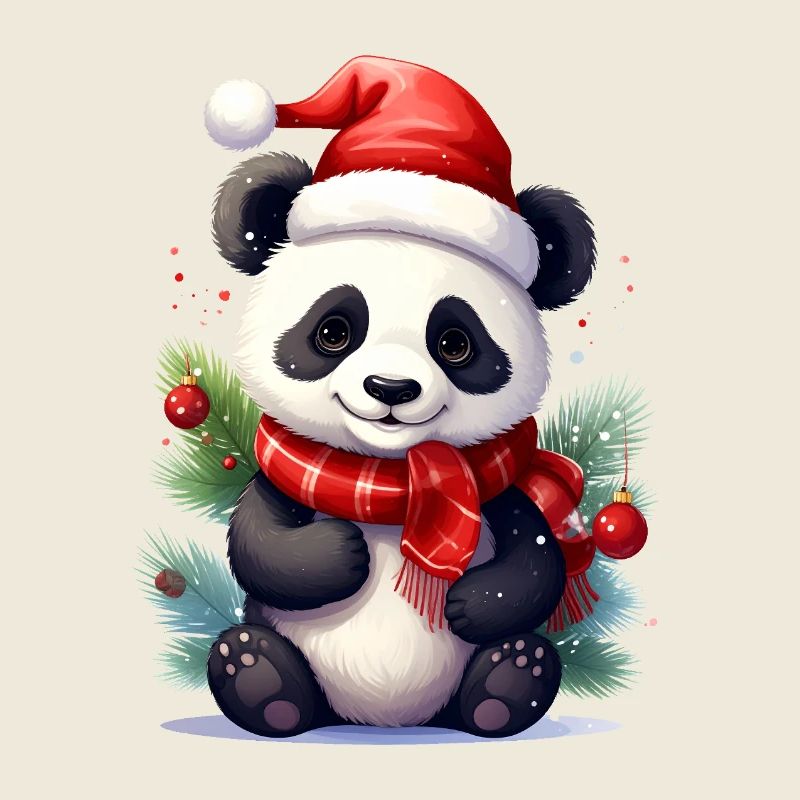 Mignon panda de Noël avec écharpe