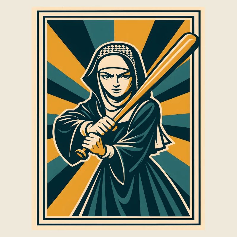 Nonne mit Baseballschläger