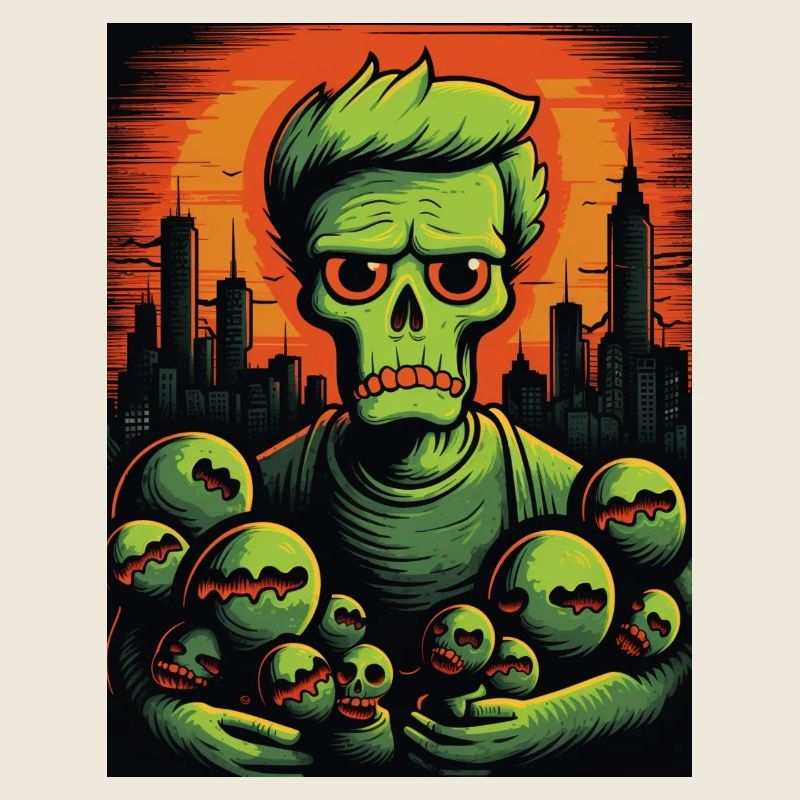 Neon Zombie mit Skelett Kugeln